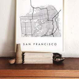 San Francisco City Map California Street Drawing Black White - Art Print West Coast Wedding Anniversary Realtor Graduation Travel Gift - thumbnail 2