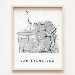 San Francisco City Map California Street Drawing Black White - Art Print West Coast Wedding Anniversary Realtor Graduation Travel Gift - thumbnail 1