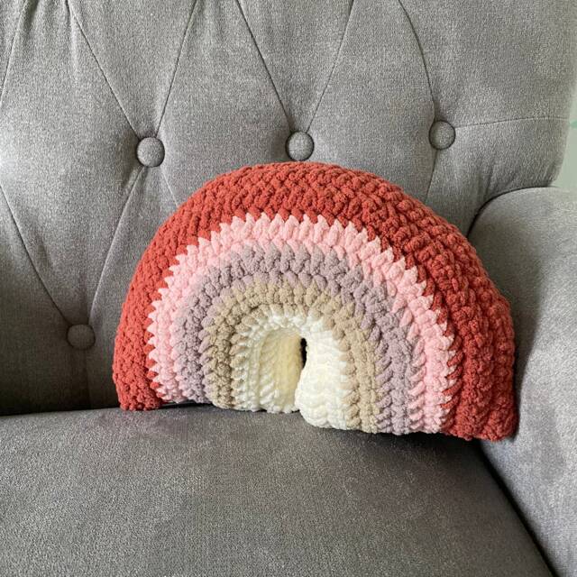 Crochet Rainbow Pillow - Desert Blush Rose Cushion Stuffie Stuffy Toy - image 1