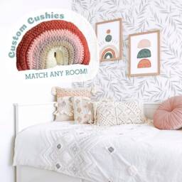 Crochet Rainbow Pillow - Desert Blush Rose Cushion Stuffie Stuffy Toy - thumbnail 2