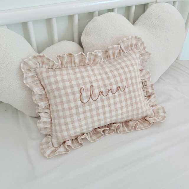 Baby Name Pillow With Ruffles, Personalized Nursery Cushion - Newborn Keepsake & Shower Gift - image 1