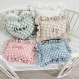 Baby Name Pillow With Ruffles, Personalized Nursery Cushion - Newborn Keepsake & Shower Gift - thumbnail 3