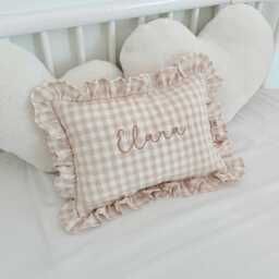 Baby Name Pillow With Ruffles, Personalized Nursery Cushion - Newborn Keepsake & Shower Gift