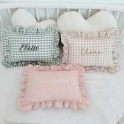 Baby Name Pillow With Ruffles, Personalized Nursery Cushion - Newborn Keepsake & Shower Gift - thumbnail 2