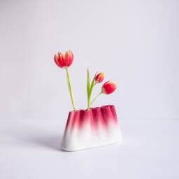 Porcelain Jumony Vase Set Of 3 - Sky Blue To Sunset Red - thumbnail 3
