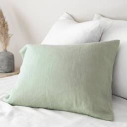 Linen Pillow Case in Dusty Mint With Envelope Closure/Washed Linen Cases Sage Green/Custom Size Shams - thumbnail 4