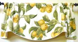 Yellow & Green -Fruit Window Valance Corded Lined Rod Pocket Scalloped Cotton Made To Order - thumbnail 1