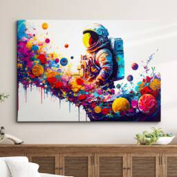 Astronaut Flower Burst Floral Modern Abstract Oil Painting Wall Art, Framed Canvas Poster Print, Home Kitchen Office Room Decor, Gifts - thumbnail 1