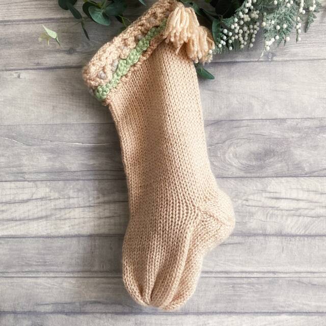 Handcrafted Peach Holiday Stocking, Textured Cuff, Chunky Knit, Boho Farmhouse Christmas Decor - image 1