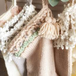 Handcrafted Peach Holiday Stocking, Textured Cuff, Chunky Knit, Boho Farmhouse Christmas Decor - thumbnail 3