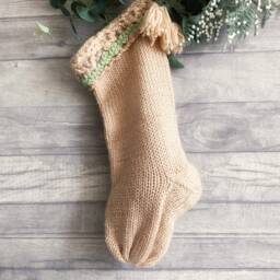 Handcrafted Peach Holiday Stocking, Textured Cuff, Chunky Knit, Boho Farmhouse Christmas Decor