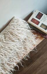 Ivory Wool Decorative Pillow, Textured Flokati Cushion Cover For Sofa, Living Room, Woven Farmhouse Winter Decor - thumbnail 1
