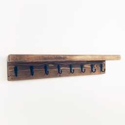 Wooden Key Holder With Shelf, Rustic Wall Mounted Rack, Handcrafted Hallway Storage, Metal Hooks, Handmade Shelving, Solid Wood - thumbnail 4