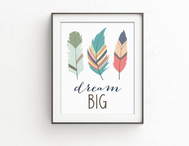 Tribal Feathers - Nursery Decor Wall Art Dream Big Little One Boho Baby Shower - image 1