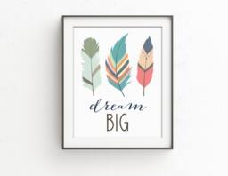Tribal Feathers - Nursery Decor Wall Art Dream Big Little One Boho Baby Shower - thumbnail 1