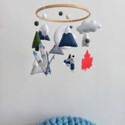 Sports Nursery Mobile, Canada Theme, Skis, Hockey Skates, Mountain Crib Decor, Baby Shower Gift - thumbnail 3