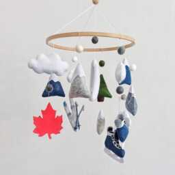 Sports Nursery Mobile, Canada Theme, Skis, Hockey Skates, Mountain Crib Decor, Baby Shower Gift - thumbnail 1