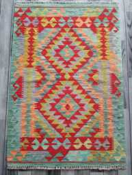 Classic Kilim Rug, Handmade Artisan Afghan Turkish Persian Qashqai Navajo Bohemian Natural Wool Flatweave Multicolour Rug 123x83 cm - thumbnail 1