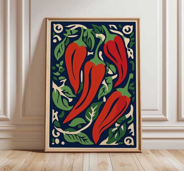 Chili Pepper Wall Art, Kitchen Decor, Spicy Food Print, Red Hot Poster, Rustic Farmhouse Unframed - image 1