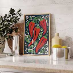 Chili Pepper Wall Art, Kitchen Decor, Spicy Food Print, Red Hot Poster, Rustic Farmhouse Unframed - thumbnail 2
