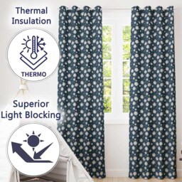 Small White Floral Scatter Navy Background Seamless Pattern Delicate Botanical Readymade Eyelet Ring Top Thermal 100% Blackout Curtains - thumbnail 3