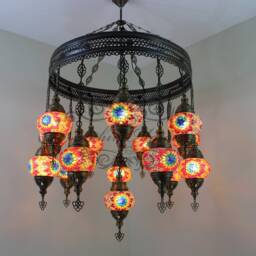 15 Ball Turkish Sultan Mosaic Chandelier Multi-Color - thumbnail 2