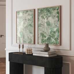 Set Of 2 Green Botanical Prints - Toile-Inspired Leaf Wall Art Vintage Style Nature For Bedroom Or Living Room - thumbnail 1