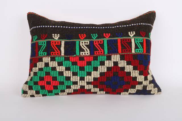 Handwoven Turkish Kilim Lumbar Pillow Bohemian Home Decor - 16x24 Inch - image 1