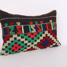 Handwoven Turkish Kilim Lumbar Pillow Bohemian Home Decor - 16x24 Inch - thumbnail 3