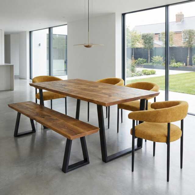 Louth Vf Dining Table Solid Wood Chamfer Edge - Industrial V Frame Steel Legs Modern Rustic Interior Design Cozy Natural & Stylish - image 1