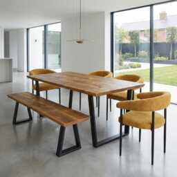 Louth Vf Dining Table Solid Wood Chamfer Edge - Industrial V Frame Steel Legs Modern Rustic Interior Design Cozy Natural & Stylish