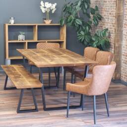 Louth Vf Dining Table Solid Wood Chamfer Edge - Industrial V Frame Steel Legs Modern Rustic Interior Design Cozy Natural & Stylish - thumbnail 3