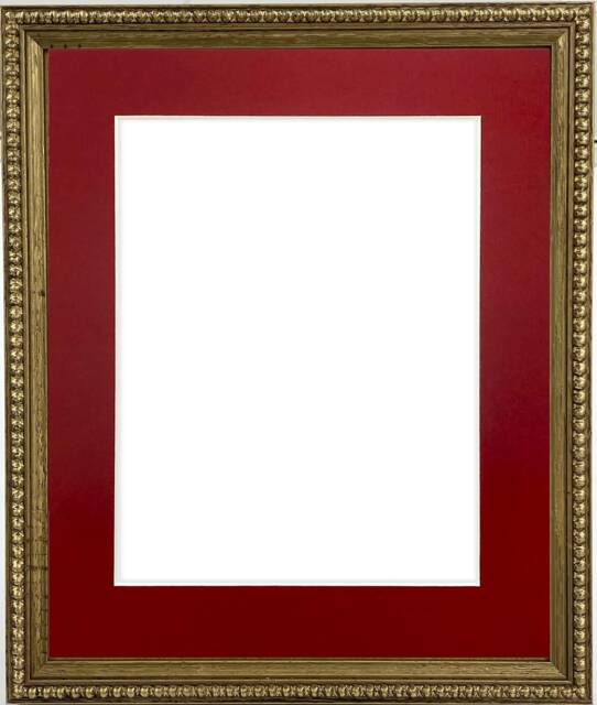 Crown Gold Photo Frame With Red Mount, Wooden Bobbin Distressed - image 1