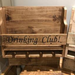 Rustic Wooden Wine Rack Wall Hanging Glass Holders & Hand Personalised - 100% Recycled Wood Bespoke - thumbnail 4