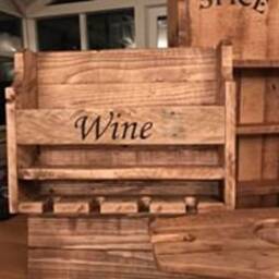 Rustic Wooden Wine Rack Wall Hanging Glass Holders & Hand Personalised - 100% Recycled Wood Bespoke - thumbnail 3