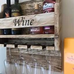 Rustic Wooden Wine Rack Wall Hanging Glass Holders & Hand Personalised - 100% Recycled Wood Bespoke - thumbnail 2