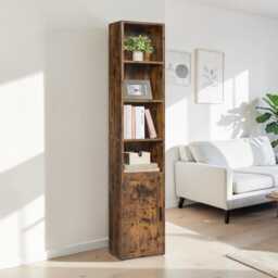 Rustic Farmhouse Tall Bookcase With Door Narrow Wooden Storage Shelf Organizer - thumbnail 1