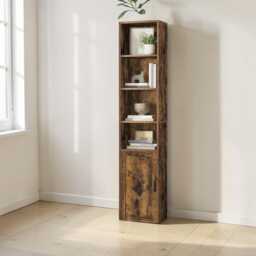 Rustic Farmhouse Tall Bookcase With Door Narrow Wooden Storage Shelf Organizer - thumbnail 2