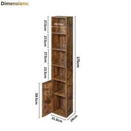Rustic Farmhouse Tall Bookcase With Door Narrow Wooden Storage Shelf Organizer - thumbnail 4