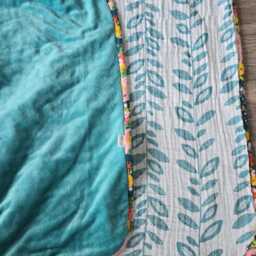 Baby Girl Gauze Minky Blanket Teal Floral Print Toddler Comfort Quilt - thumbnail 3