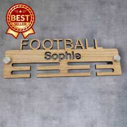 Football Medal Hanger - Wood Colours, Custom Name & Colour