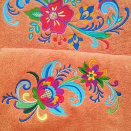 Set Orange Terry Towels With Floral Embroidery. Size 50-90cm & 65-130 cm - thumbnail 4
