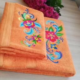 Set Orange Terry Towels With Floral Embroidery. Size 50-90cm & 65-130 cm - thumbnail 3