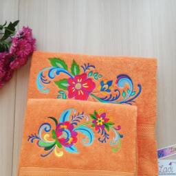 Set Orange Terry Towels With Floral Embroidery. Size 50-90cm & 65-130 cm - thumbnail 2