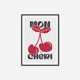 Retro Mon Ch??ri Print - Kitchen Print, Cherry Food Wall Art, Decor, Minimalist French Red & Black - thumbnail 3