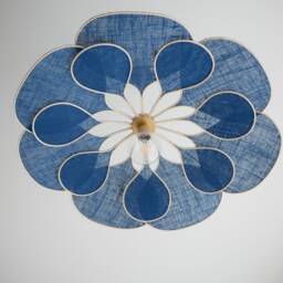 Flower Pendant Light in Linen, Rattan & Wood - Handmade Floral Ceiling Lamp Japandi Wabi Sabi Lighting Organic Modern Decor - thumbnail 2