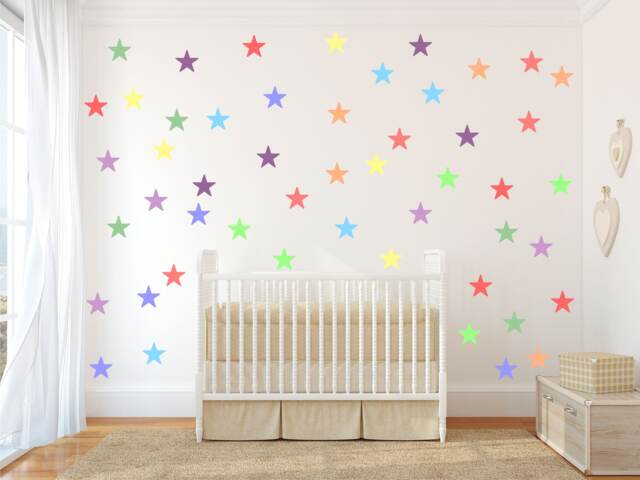 Pastel Rainbow Stars Subtle Soft Colours Sorbet Wall Art Sticker Kit Decal Graphic Nursery Decor - image 1