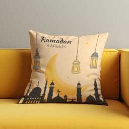 Ramadan Kareem Cushion Cover, Islamic Lantern Moon Pillowcase, Eid Mubarak Sofa Case, Festive Home Decor - thumbnail 1