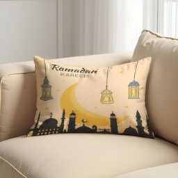 Ramadan Kareem Cushion Cover, Islamic Lantern Moon Pillowcase, Eid Mubarak Sofa Case, Festive Home Decor - thumbnail 2