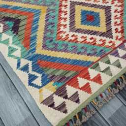 Multicolour Rug, Handmade Artisan Afghan Turkish Scandinavian Navajo Bohemian Flatweave Wool Kilim 153x102 cm - thumbnail 2